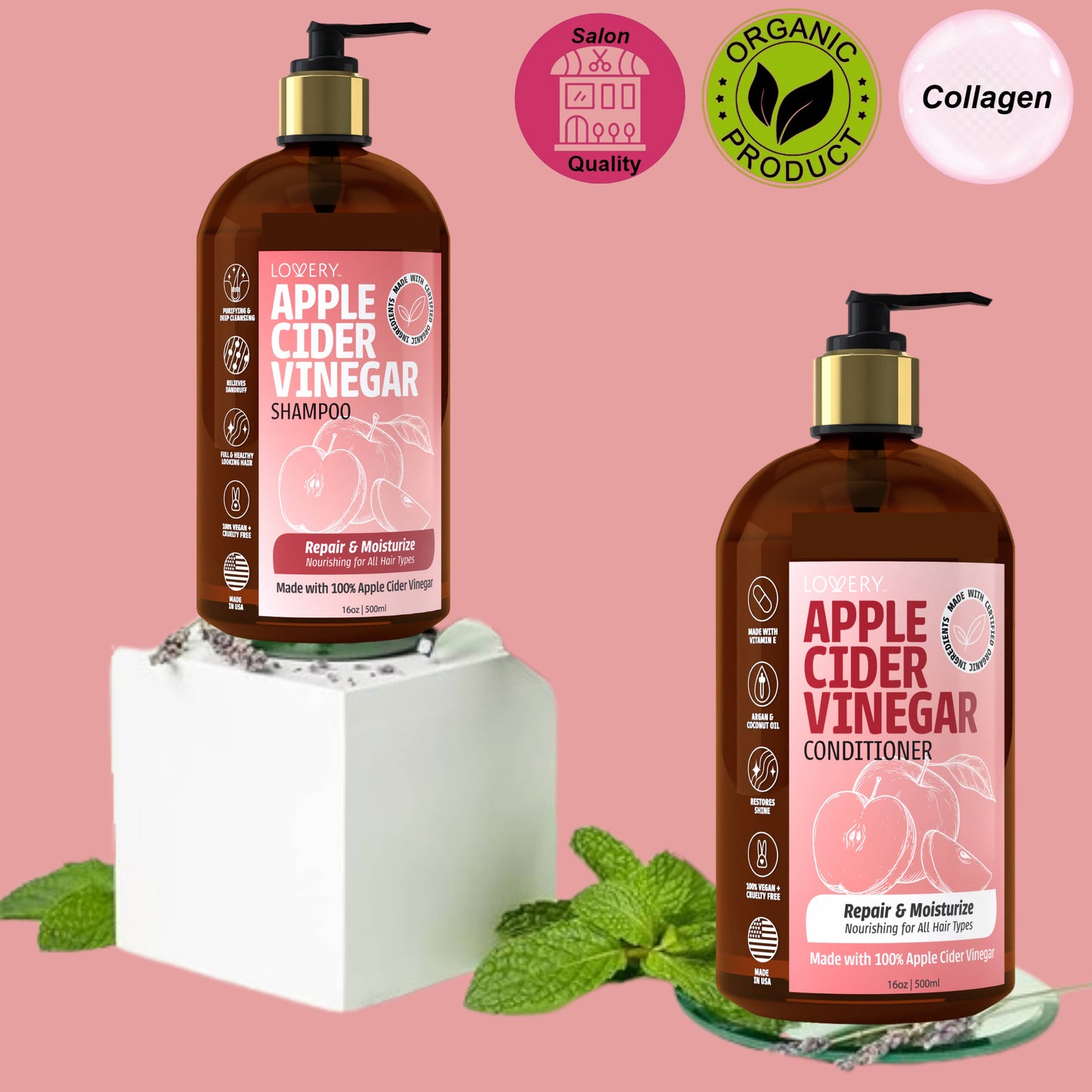 Apple Cider Vinegar Shampoo and Conditioner Gift Set, 32 oz