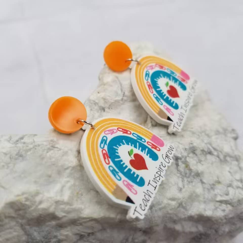 Teach Inspire Grow Pencil Rainbow Earrings