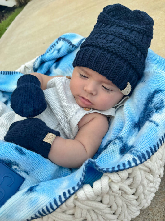 C.C BABY Solid Beanie with Mittens - Knit Hat