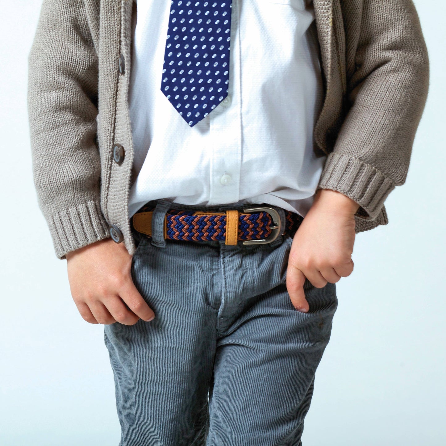 Boys Stretch Cord Braided Belt - Blue/ Grey ( Sizes 4-14Y)