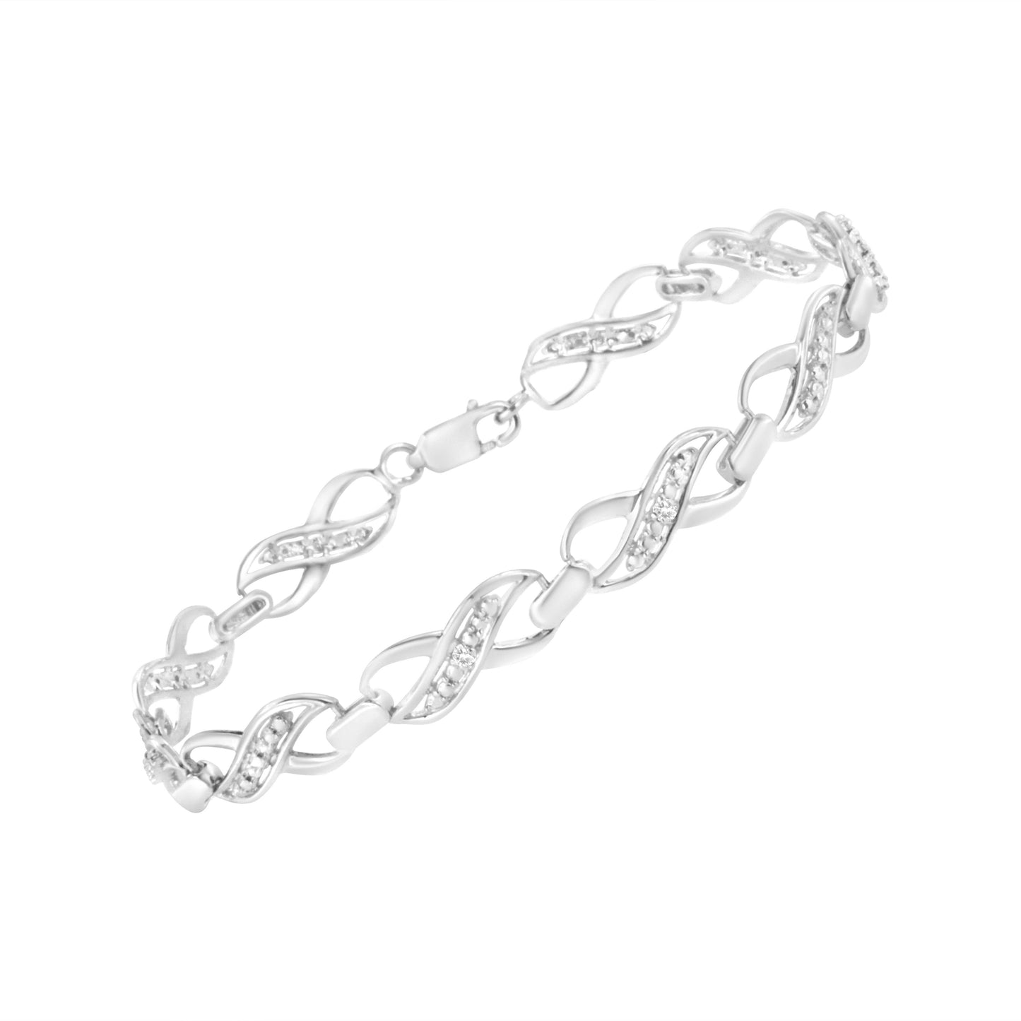 Sterling Silver Prong Diamond Accent Infinity Link Bracelet