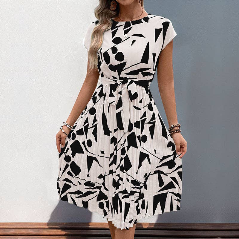 Women's Geometric Pattern Print Pleated Dress