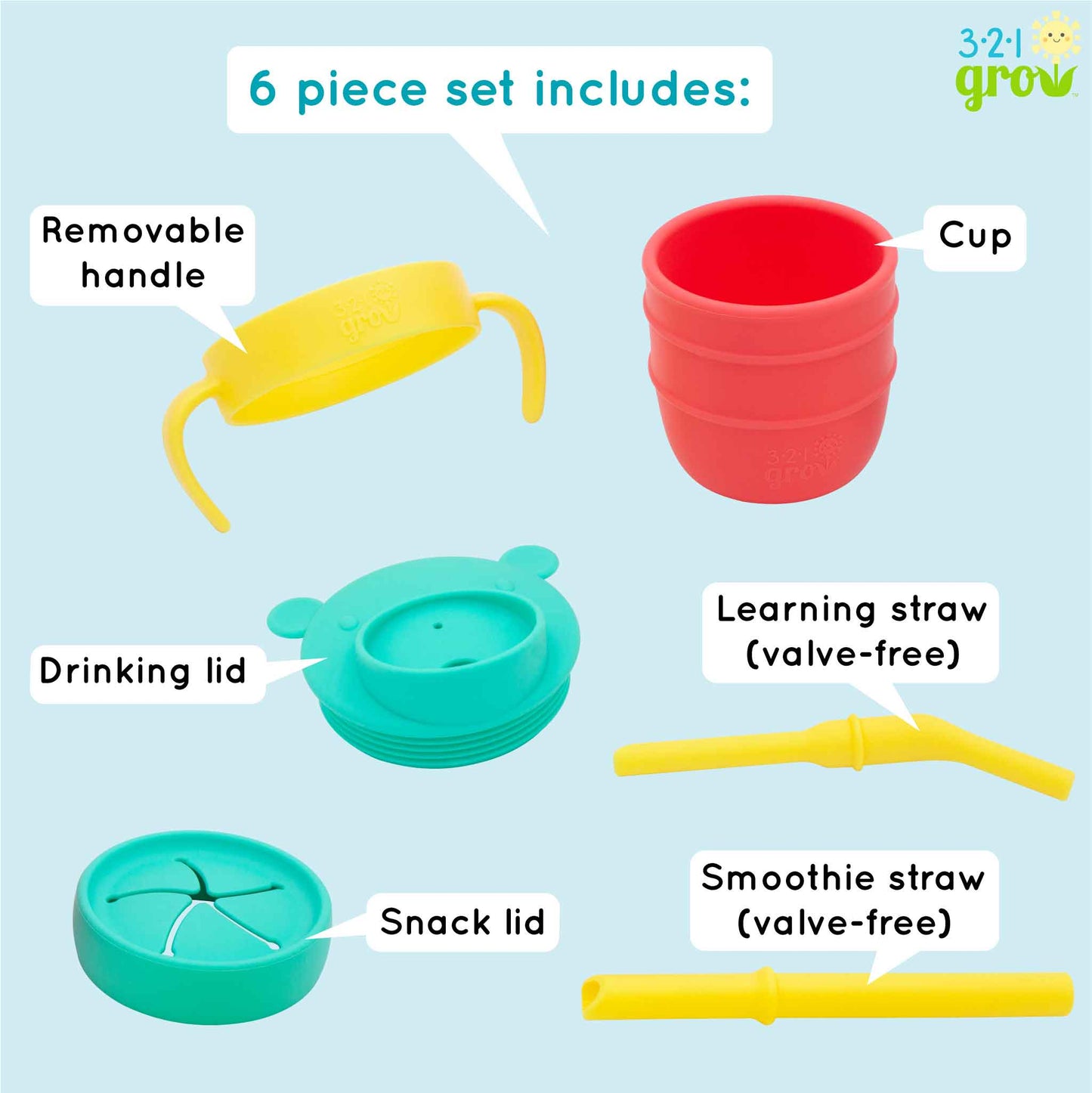 321 Grow Easy Learn Silicone Drink & Snack Set - Watermelon