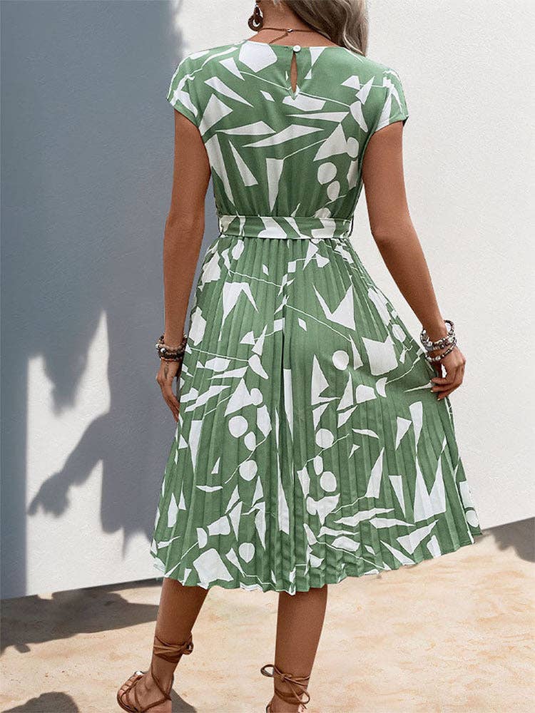 Women's Geometric Pattern Print Pleated Dress