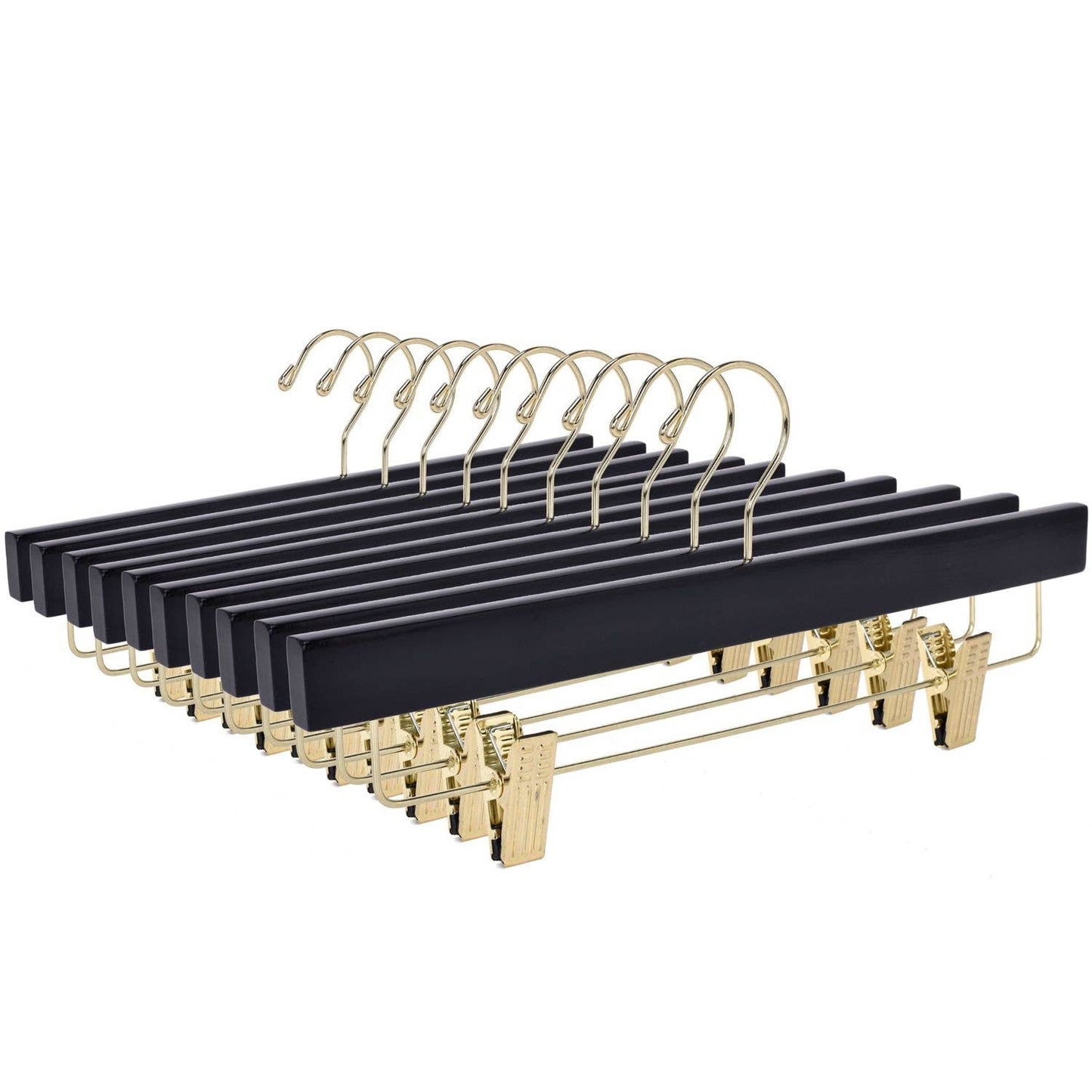 W073 - Wooden Straight Skirt Hangers - Black/Gold hook - 100