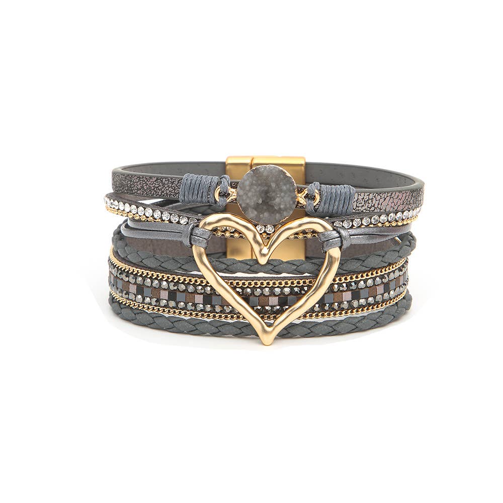 Bohemian Heart Rhinestone Magnetic Buckle Bracelet