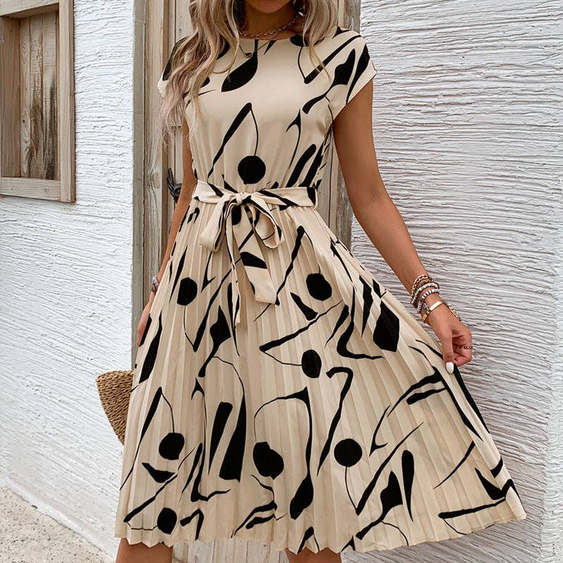 Women's Geometric Pattern Print Pleated Dress