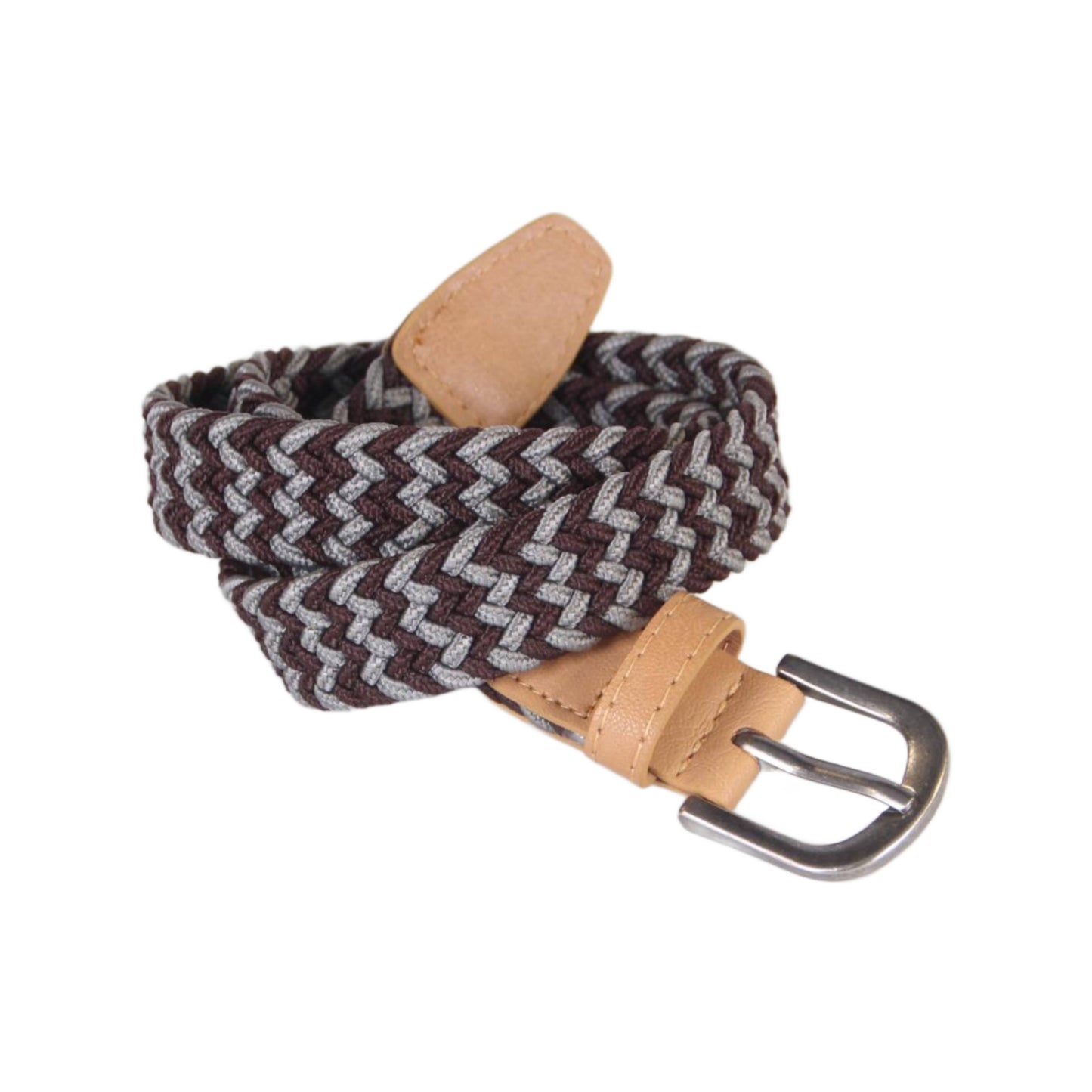 Boys Stretch Cord Braided Belt - Brown/ Grey (Ages 4-14Y)