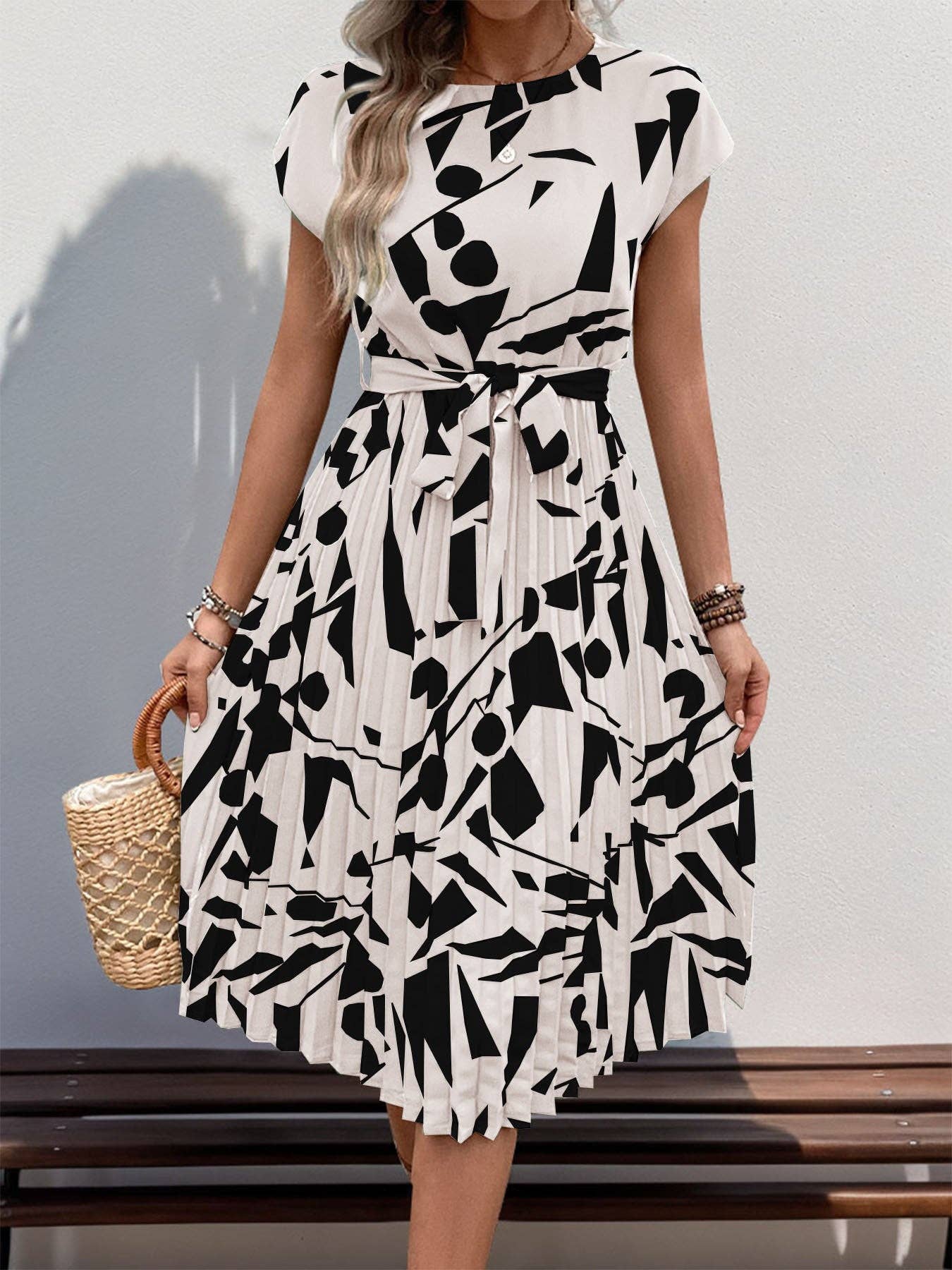 Women's Geometric Pattern Print Pleated Dress