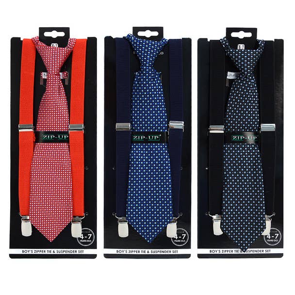 6pc Assorted Boy's (4~7 years) Zipper Tie & Suspender Set