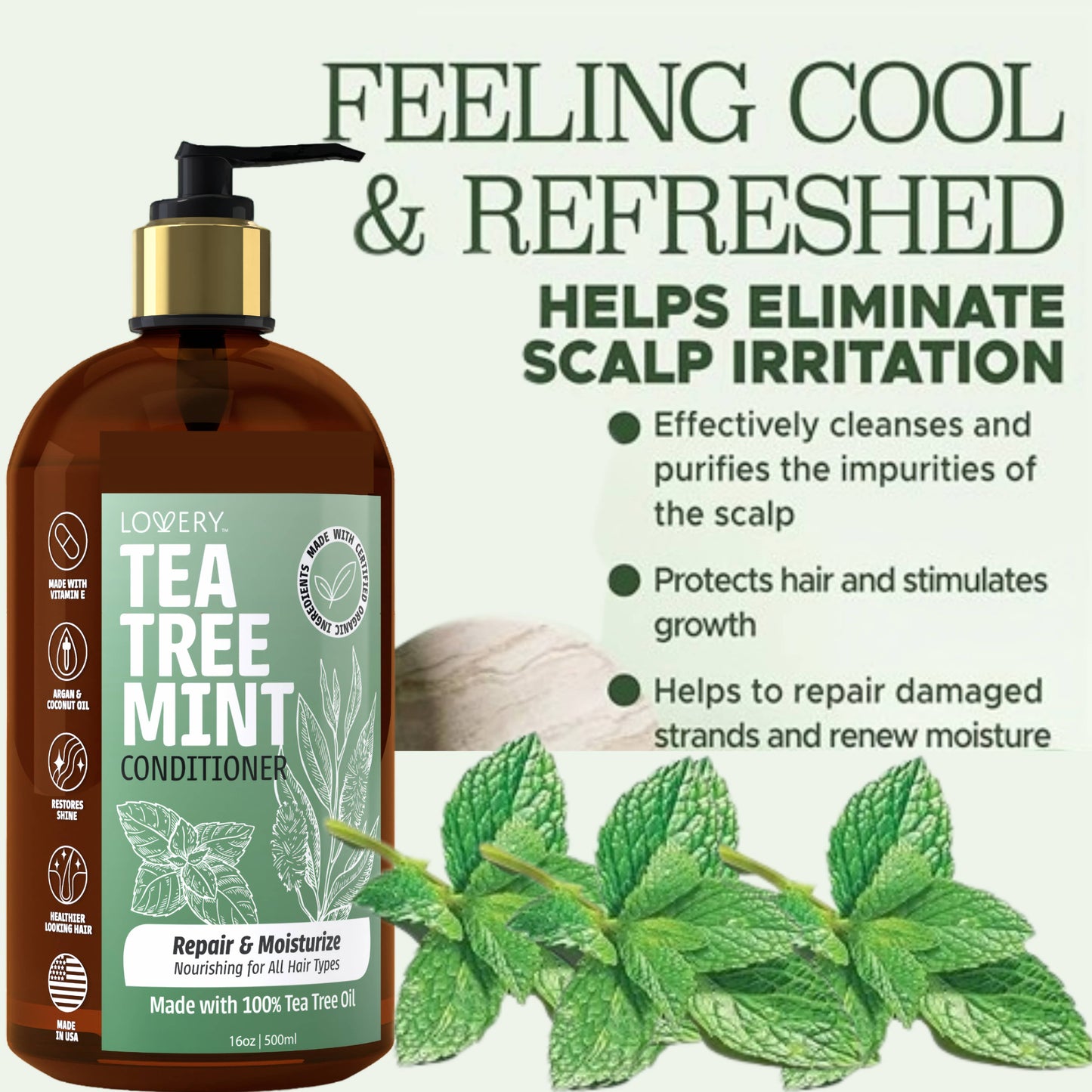 Tea Tree Mint Shampoo and Conditioner Gift Set, Made in USA,