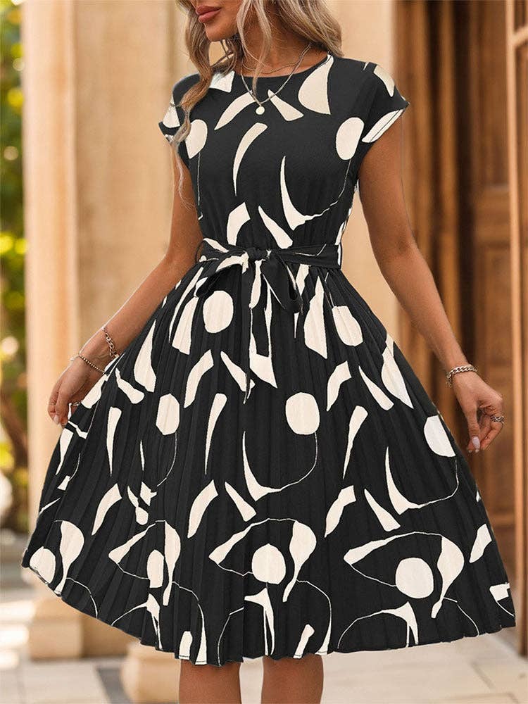 Women's Geometric Pattern Print Pleated Dress