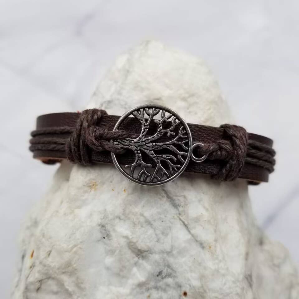 Tree of Life Classic Brown Leather Bracelet