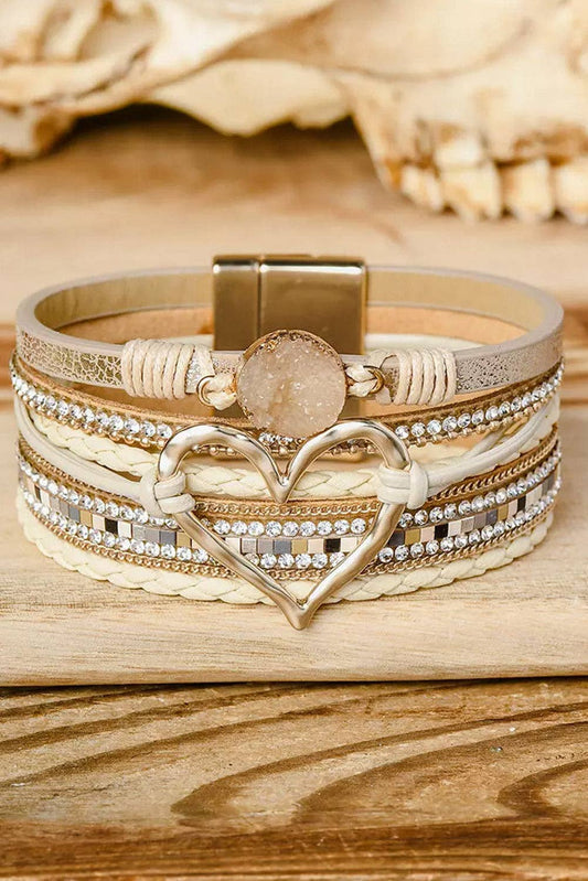 Bohemian Heart Rhinestone Magnetic Buckle Bracelet