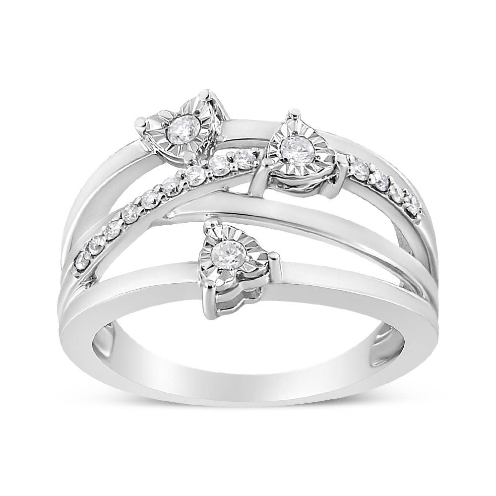 Sterling Silver 1/5 Ct Diamond Heart Cross-Over Bypass Ring