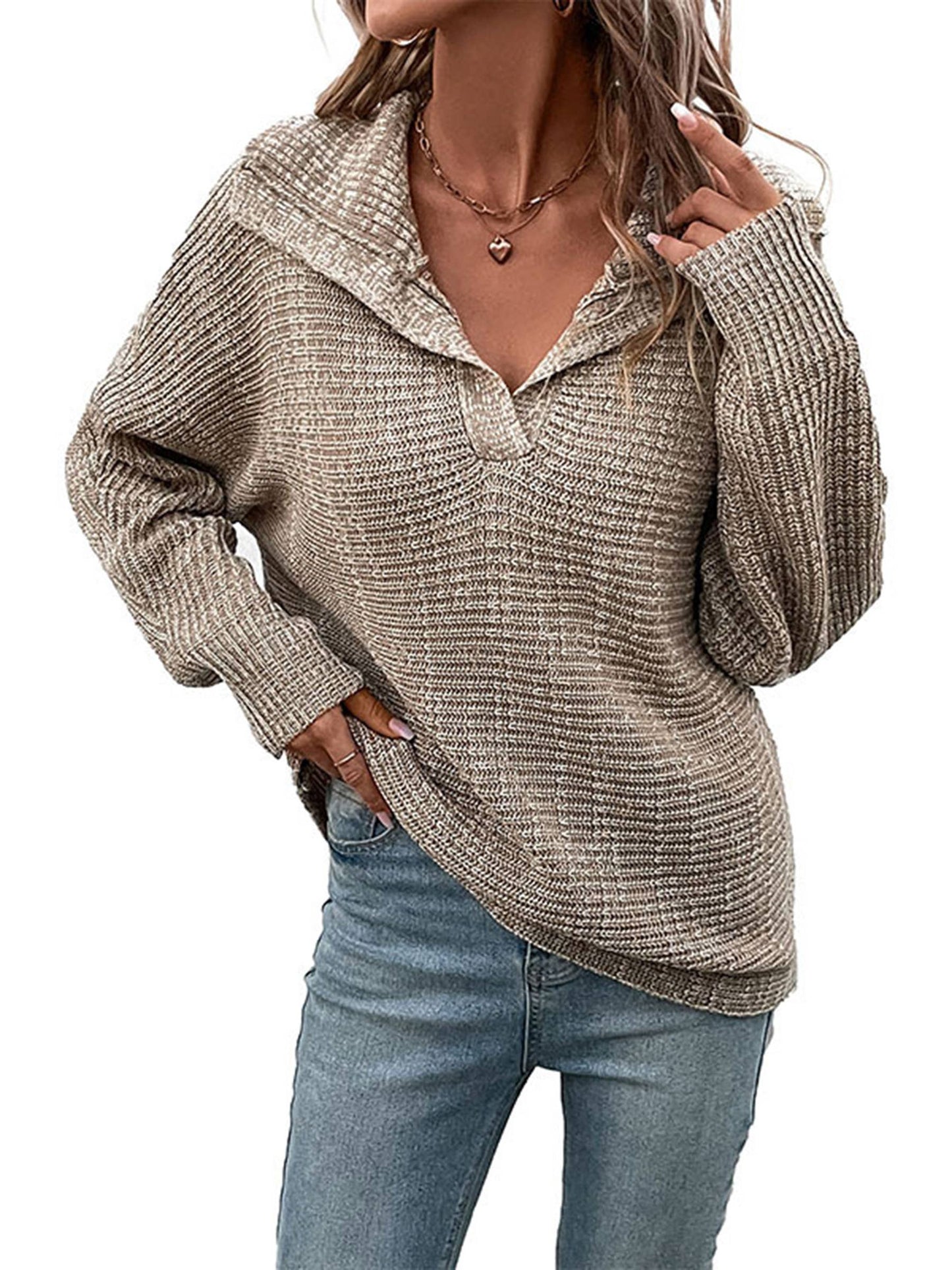 Solid Color Casual Long Sleeved Lapel Sweater