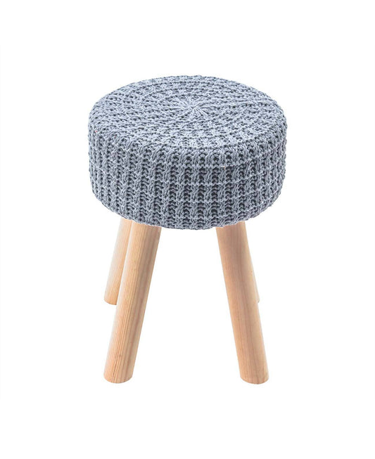 Hand Knitted Vanity Seat Ottomans with 4 Solid Wood Legs