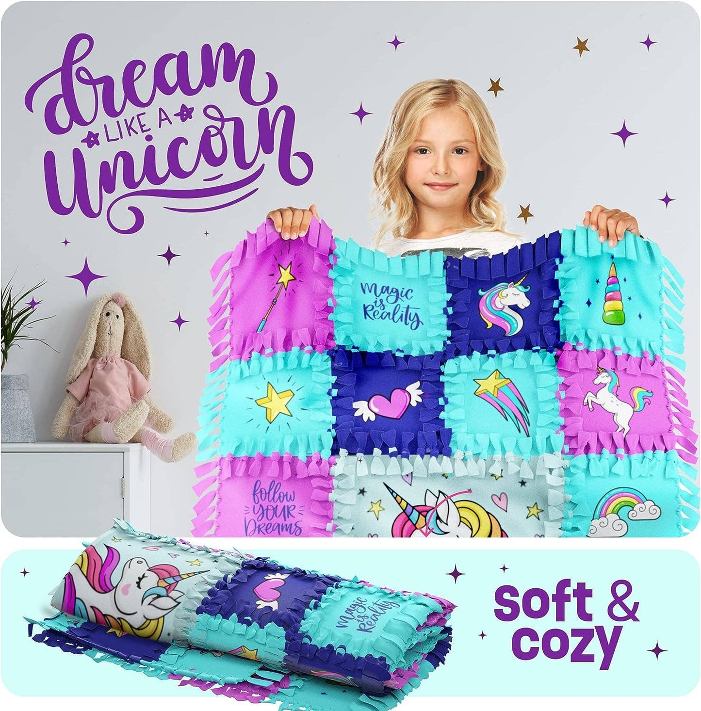 Unicorn Tuck N' Tie Fleece Blanket Making Kit