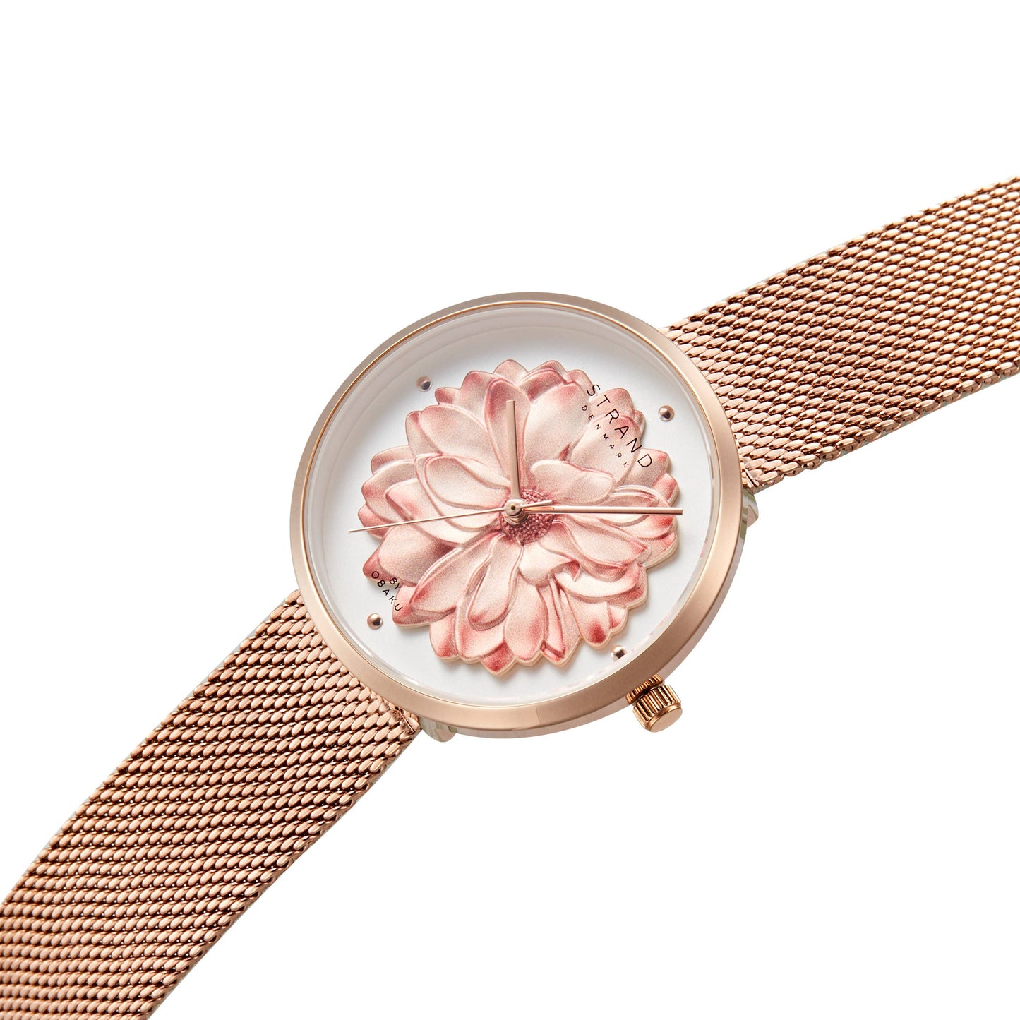 Blossom - Rose gold flower embossed dial mesh watch