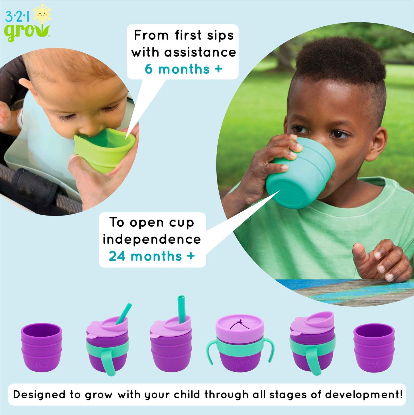 321 Grow Easy Learn Silicone Drink & Snack Set - Watermelon