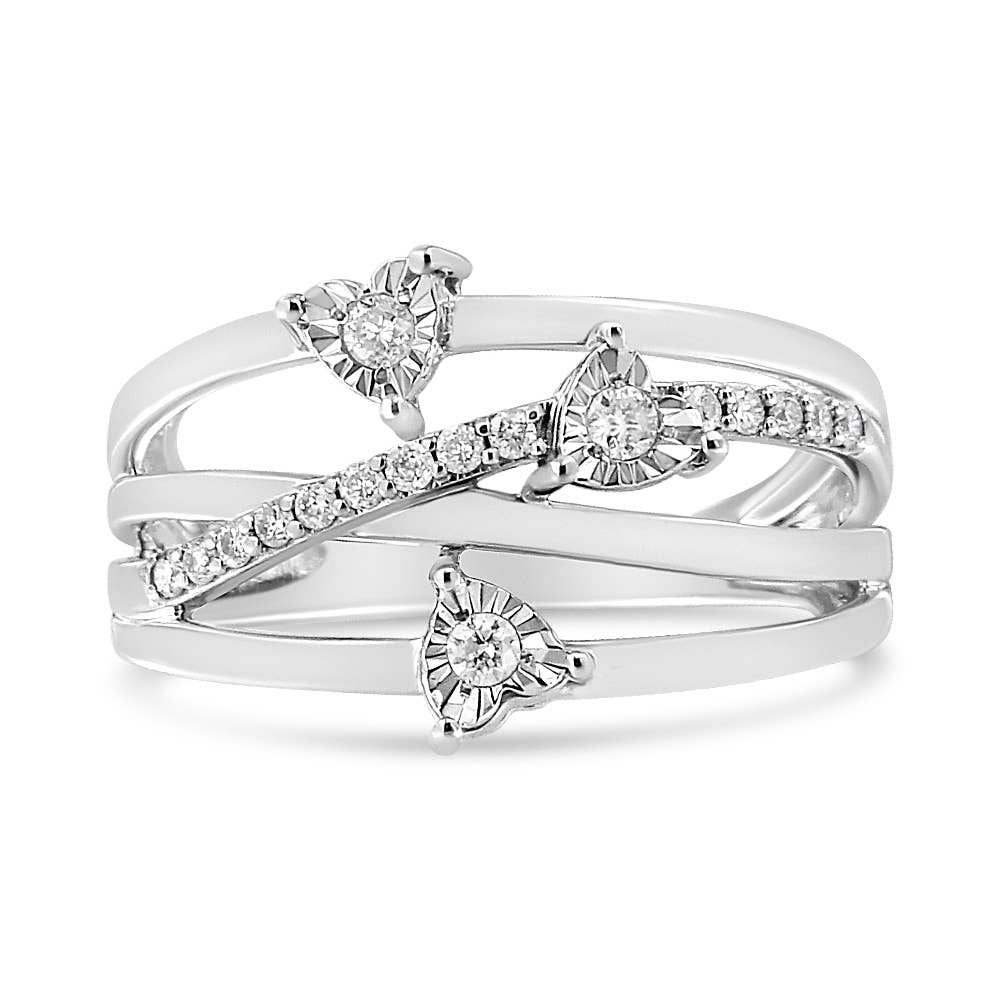 Sterling Silver 1/5 Ct Diamond Heart Cross-Over Bypass Ring