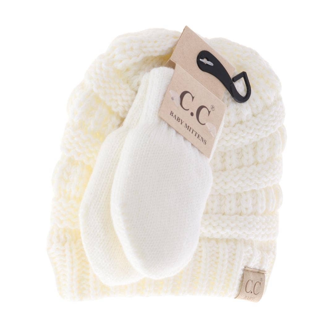 C.C BABY Solid Beanie with Mittens - Knit Hat