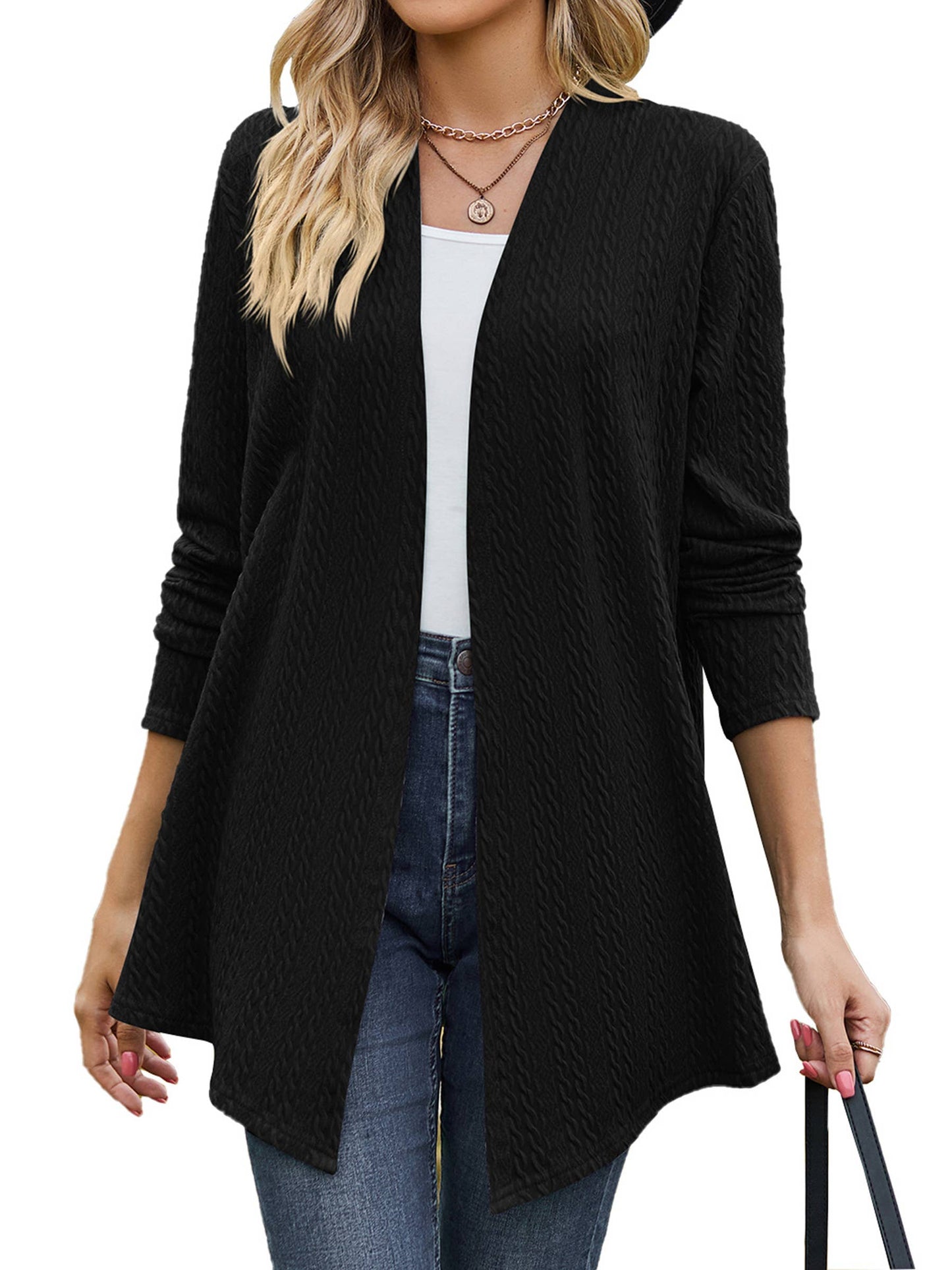 Solid Color Long Sleeved Loose Cardigan Jacket