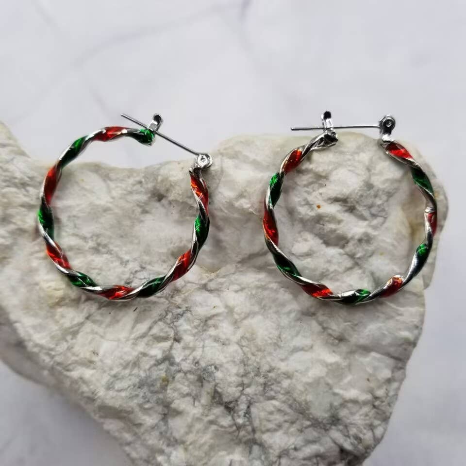 Christmas Enamel Hoop Earrings