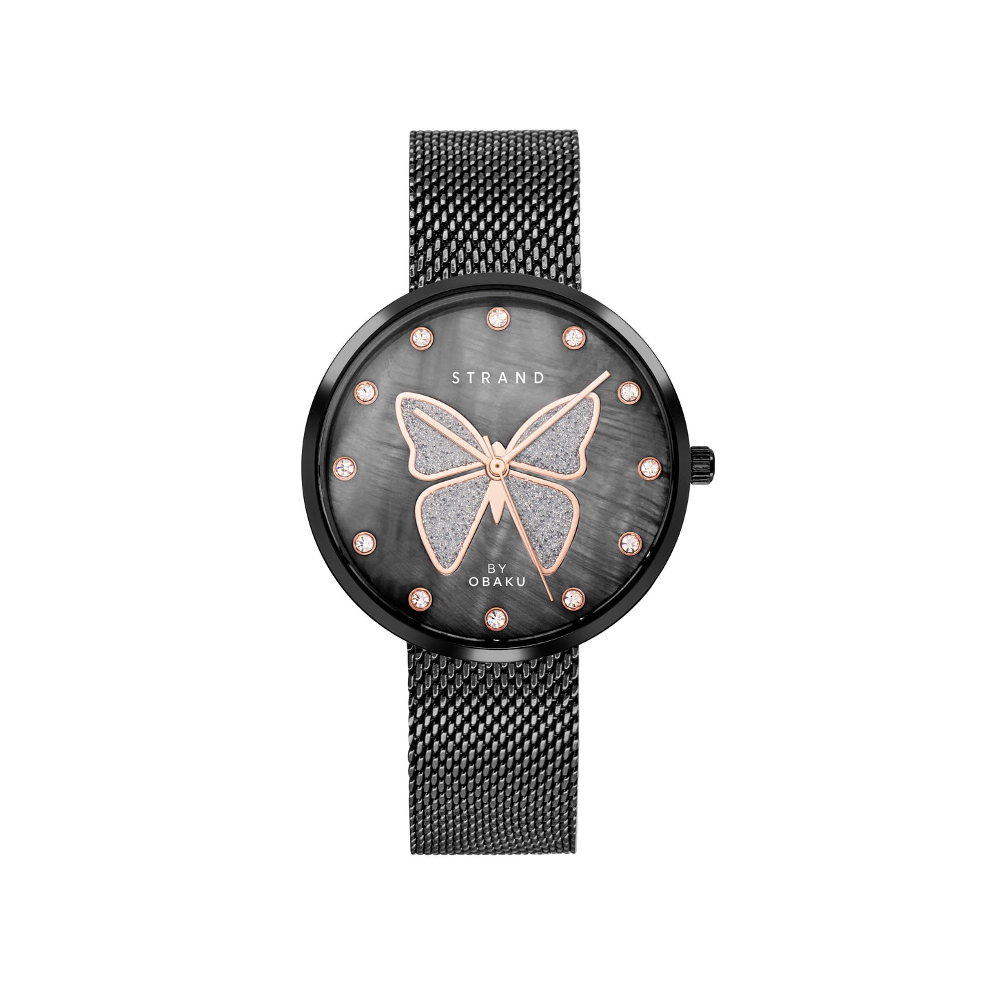 Butterfly - Charcoal - Black Rose gold Swarovski watch