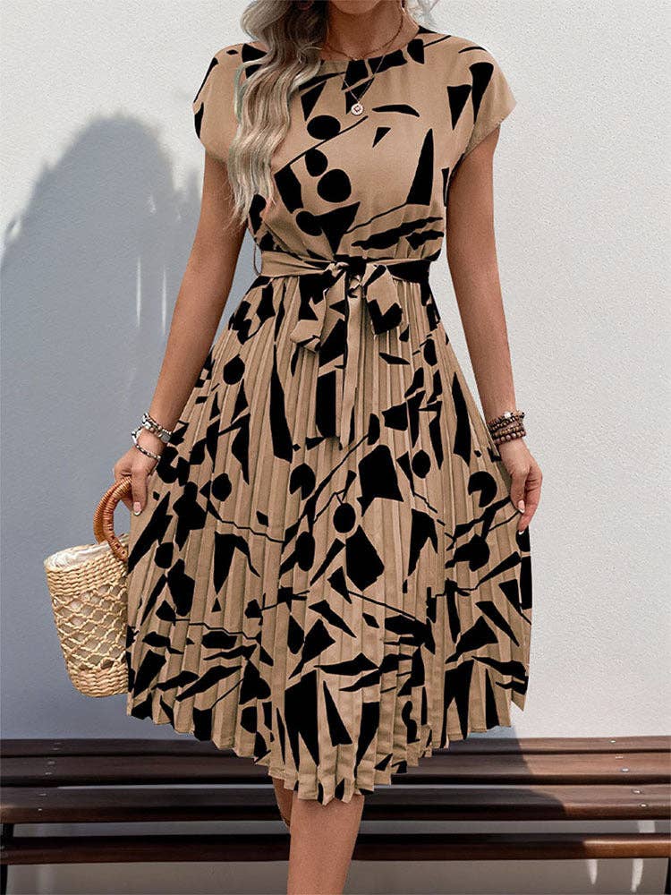 Women's Geometric Pattern Print Pleated Dress