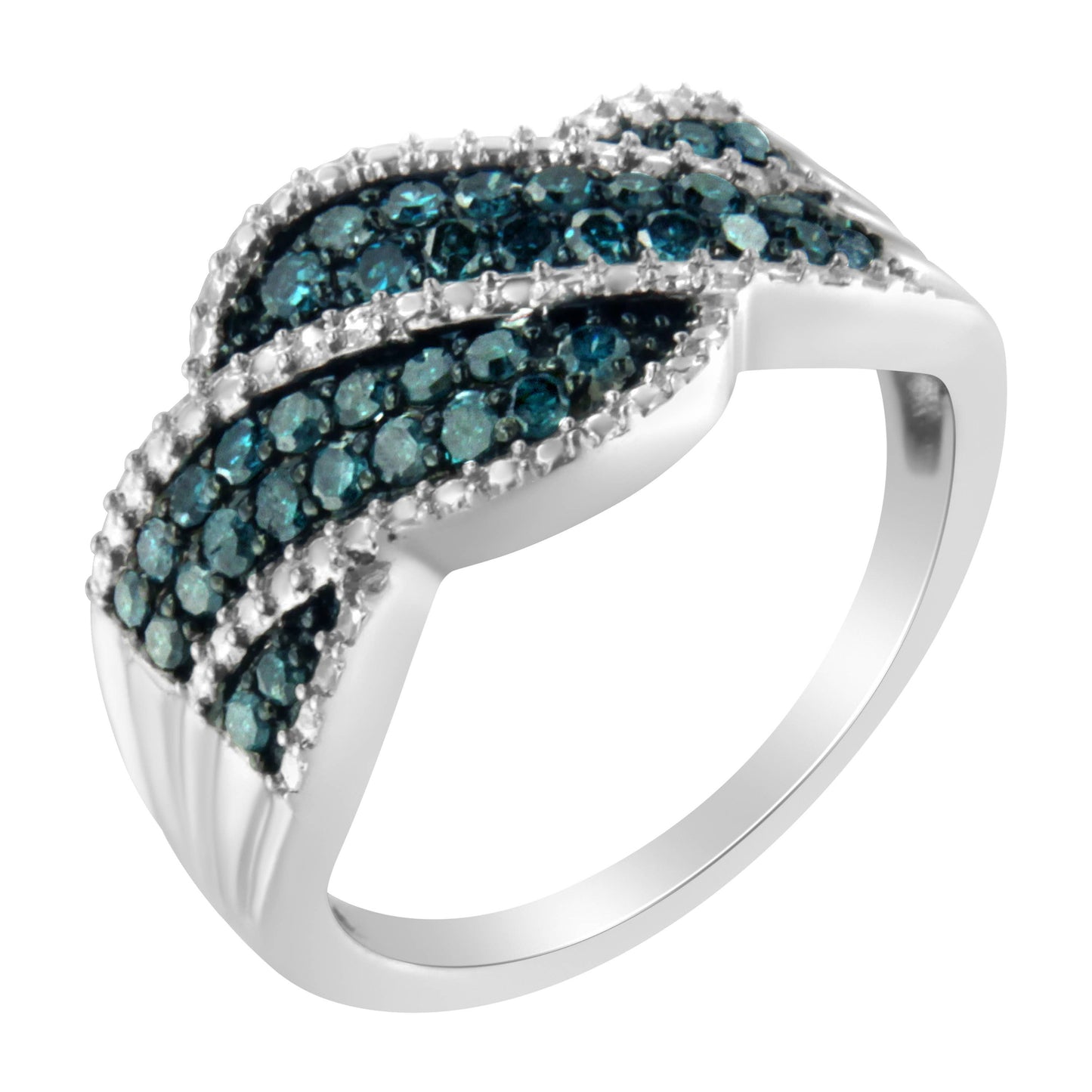 Sterling Silver Blue Diamond Cocktail Ring (1/2 Cttw, I2-I3)